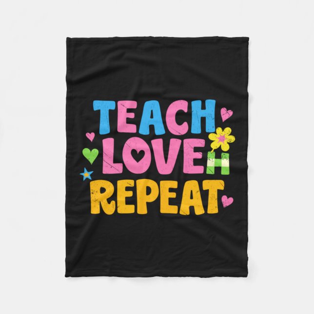 Teach Love Repeat Colourful Teacher Design Fleece Blanket (Front)