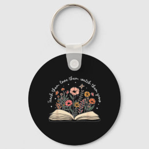 Teach Love Watch Grow Retro Teacher Floral Key Ring