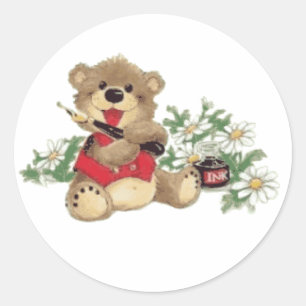 Teach Me To Write Bear trasnparent Classic Round Sticker