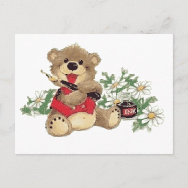 Teach Me To Write Bear trasnparent Postcard (Front)