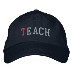 Teach Pastel Embroidery White Baseball Cap / Hat