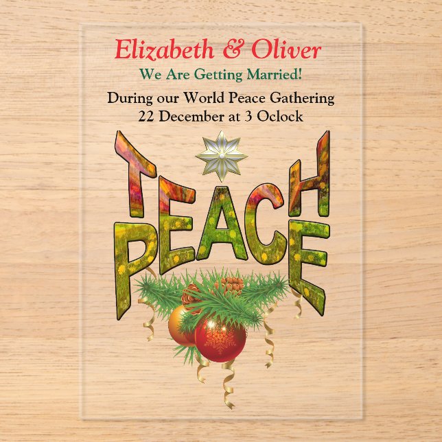 Teach Peace Christmas Gathering  Acrylic Invitations (Front)