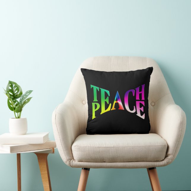 TEACH PEACE Rainbow Graphic On Black Cushion (Chair)