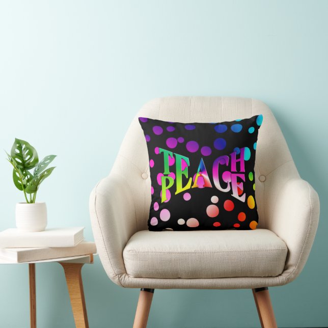 TEACH PEACE Rainbow Graphic On Polka Dots Cushion (Chair)