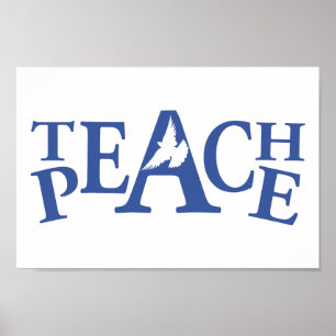 Teach peace single white dove slogan art poster