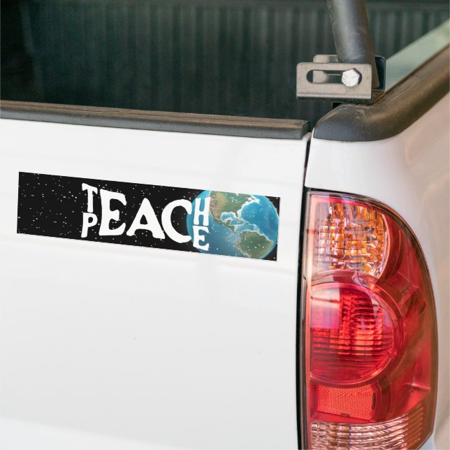"Teach Peace" Text and Planet Earth Bumper Sticker (On Truck)