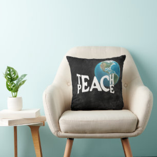 "Teach Peace" Text With Planet Earth Cushion
