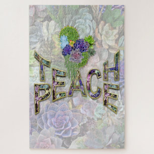 Teach Peace with Succulents Jigsaw Puzzle