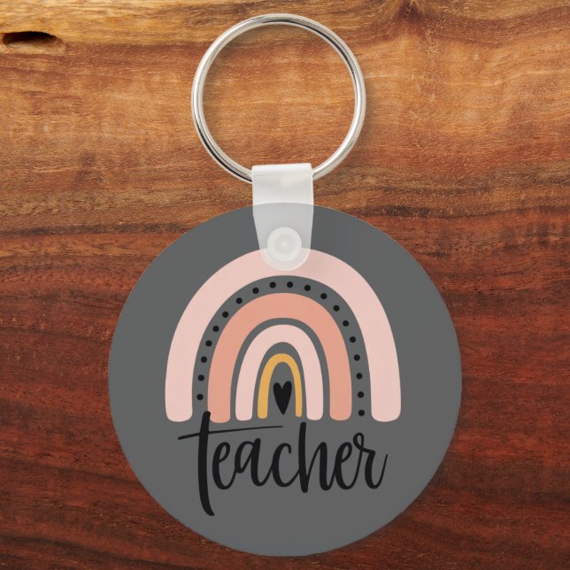 Teach Teacher Love Inspire Gift Rainbow  Key Ring (Front)