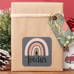 Teach Teacher Love Inspire Gift Rainbow Square Sticker