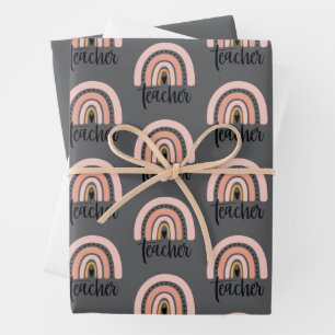 Teach Teacher Love Inspire Gift Rainbow  Wrapping Paper Sheet