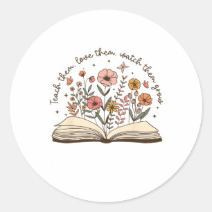 Teach Teacher Wildflower Back To School First Day Classic Round Sticker