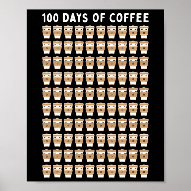 Teacher 100 Coffee Cups 100th Day School  Poster (Front)