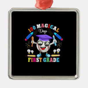 Teacher 100 Magical Days First Grade Metal Ornament