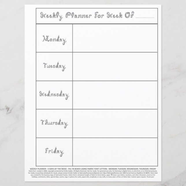 Teacher 5 Day Week Lesson Plan Silver Fabric Font (Front)