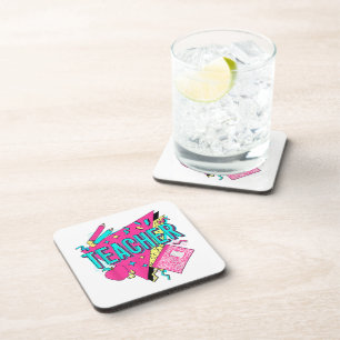 Teacher 90s Retro Colourful Teacher Back To School Coaster