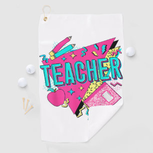 Teacher 90s Retro Colourful Teacher Back To School Golf Towel