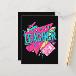 Teacher 90s Retro Colourful Teacher Back To School Holiday Postcard