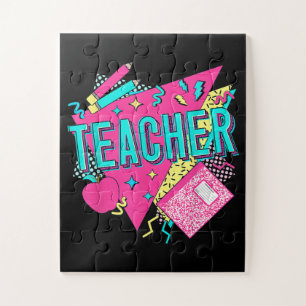 Teacher 90s Retro Colourful Teacher Back To School Jigsaw Puzzle