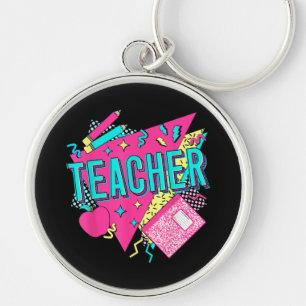 Teacher 90s Retro Colourful Teacher Back To School Key Ring