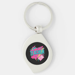 Teacher 90s Retro Colourful Teacher Back To School Key Ring