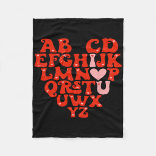 Teacher Abc Alphabet I Love You Heart Valentines D Fleece Blanket