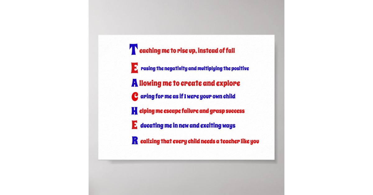 Teacher acrostic poem poster | Zazzle