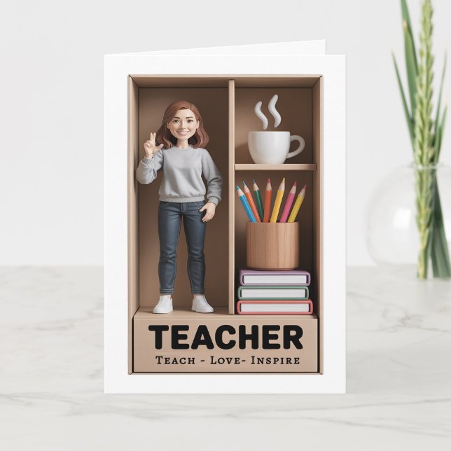 Teacher Action Figure AI Boxed Doll Style  Thank You Card (Front)