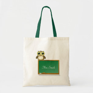 Teacher Adorable Owl on Chalkboard Personalise Tote Bag