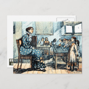 Teacher and students. Vintage Art Postcards