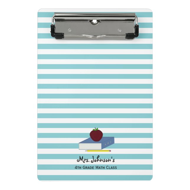 Teacher Apple Blue White Stripe Mini Clipboard (Front)