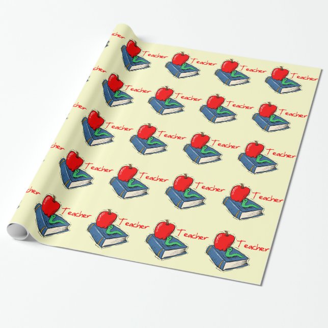 Teacher Apple Book Wrapping Paper (Unrolled)