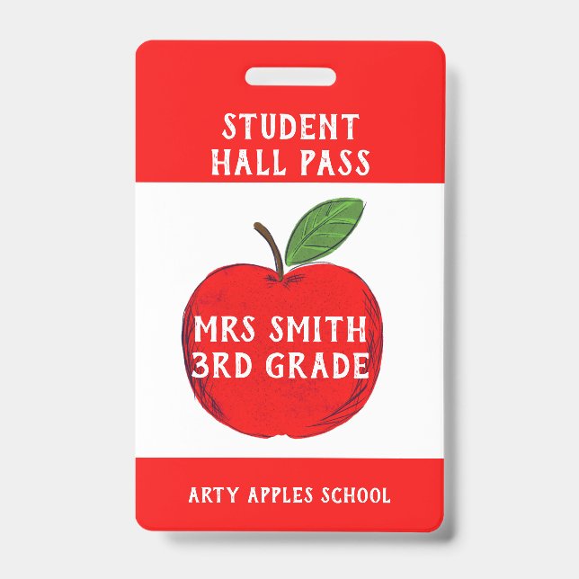 Teacher Apple Hall Pass or Bathroom pass ID Badge (Front)