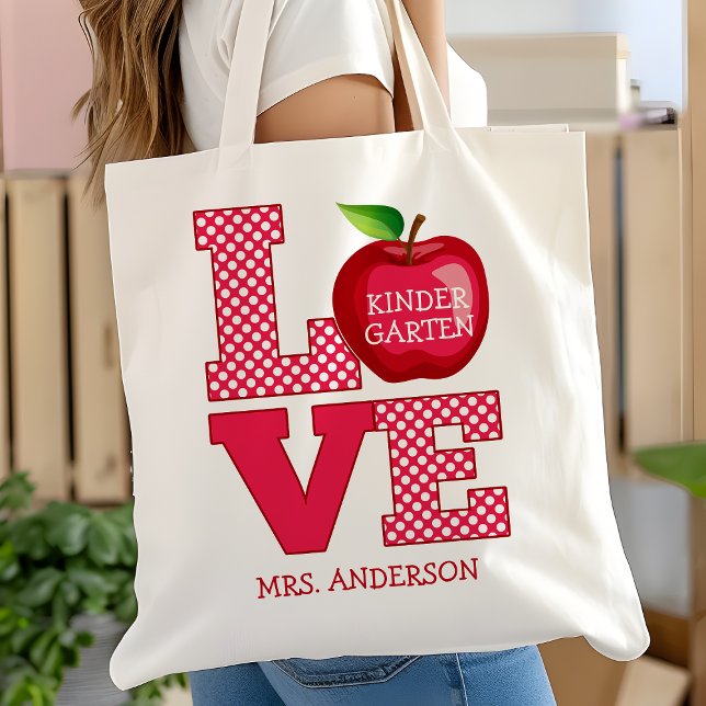 Teacher Apple Love Personalized Name And Grade Tote Bag (Creator Uploaded)
