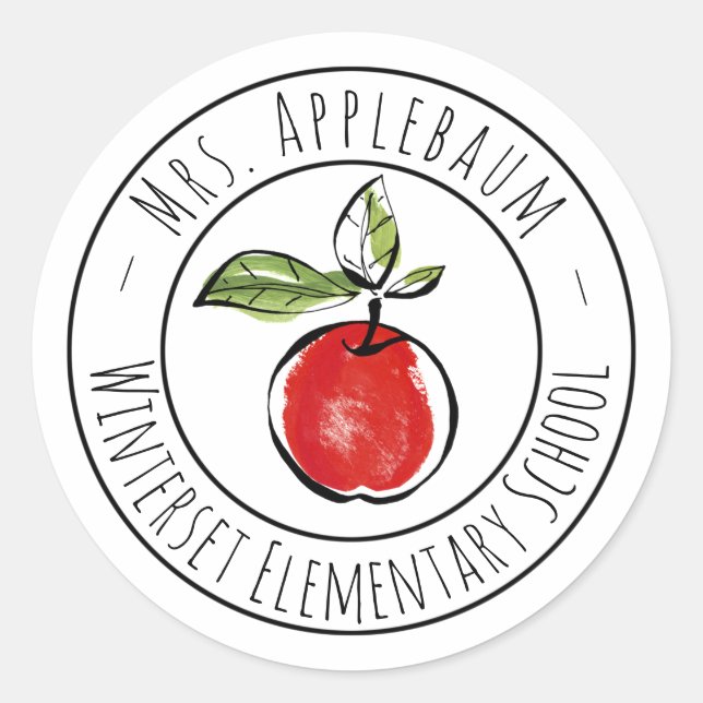 Teacher Apple Personalised Classic Round Sticker (Front)