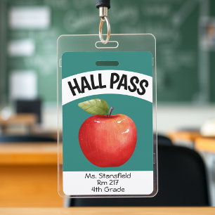 Teacher Apple Student Class Bathroom Hall Pass ID Badge