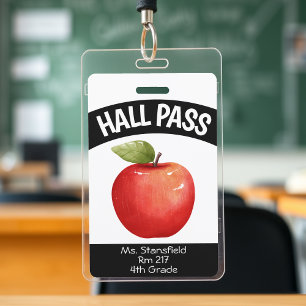 Teacher Apple Student Class Bathroom Hall Pass ID Badge