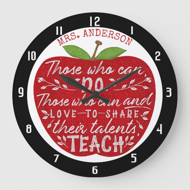 Teacher Apple Those Who Can Teach | Custom Name Large Clock (Front)