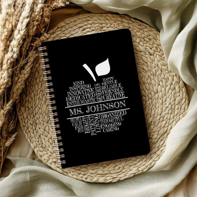 Teacher Apple Typography Black and White Notebook (Creator Uploaded)