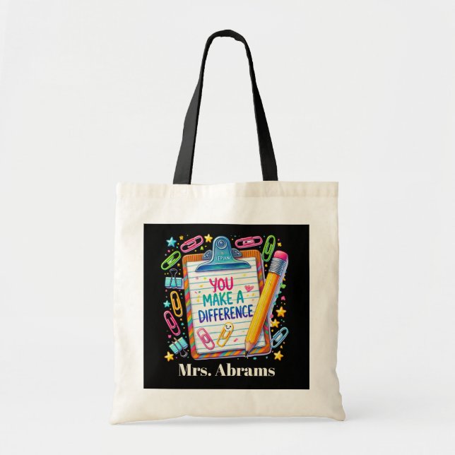 Teacher Appreciation add name customisable Tote Bag (Front)