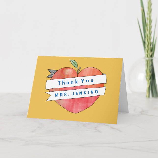 Teacher Appreciation Apple Heart Thank You Card (Front)