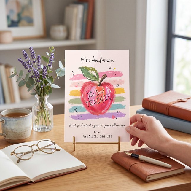 Teacher Appreciation Apple Watercolor Flat Card (Creator Uploaded)