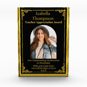 Teacher Appreciation Award Elegant Photo gold Block