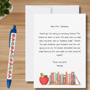 Teacher Appreciation Best Teacher Red Apple Books Thank You Card