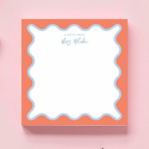 Teacher Appreciation Blue peach Wavy Notepad