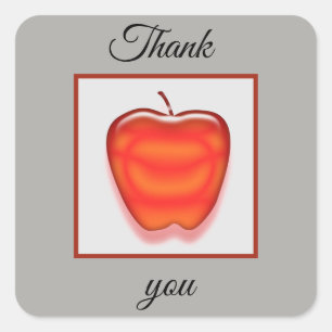 Teacher Appreciation Bright Red Apple Thank You Square Sticker