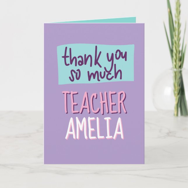 Teacher Appreciation Card, Purple Thank You Card (Front)