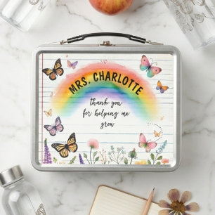 Teacher Appreciation Colourful Rainbow Wildflowers Metal Lunch Box