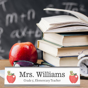 Teacher Appreciation Day, Cute Red Apple, Custom Desk Name Plate
