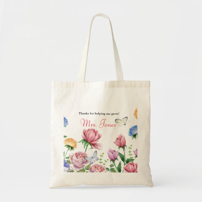 Teacher appreciation floral thank you tote bag (Front)
